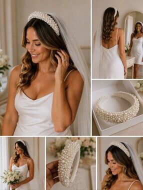 Pearl Beaded Padded Headband - White
